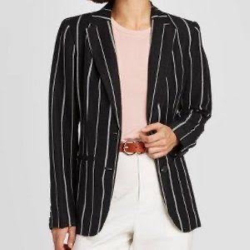A new Day Black and White Pinstripe Blazer Size 8